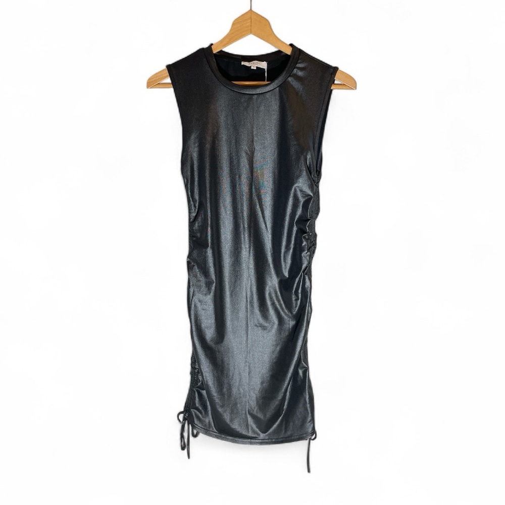 V1- Leather Look Bodycon Dress Shimmering Black Mini Dress Size Ladies Large New